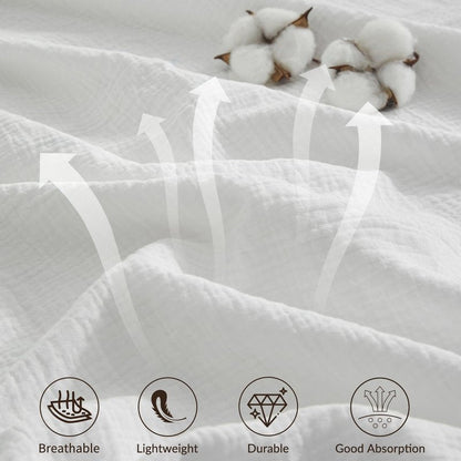 Bailix Muslin Duvet Cover Set Queen Size, 100% Washed Cotton Gauze Duvet Cover for All Seasons, Linen Like, 3 PCS, 1 Fluffy Duvet Cover(90"x90") with 2 Pillow Shams(20"x26"), White