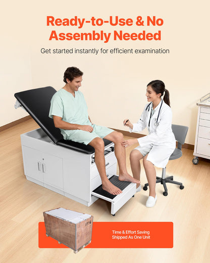 VEVOR Pro Medical Exam Table, Medical Examination Bed with Adjustable Backrest, Physical Therapy Exam Table with Locking Cabinet, 2 Drawers, Paper Roll Dispenser, Step Stool & Leg Rest, 500LBS Loading