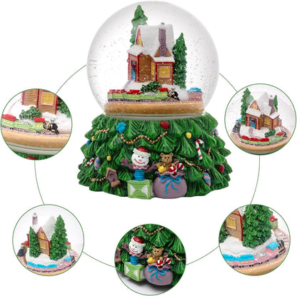 Skiennix Revolving Christmas Train Snow Globe - Color-Changing LED Music Box with 3D Tree Base