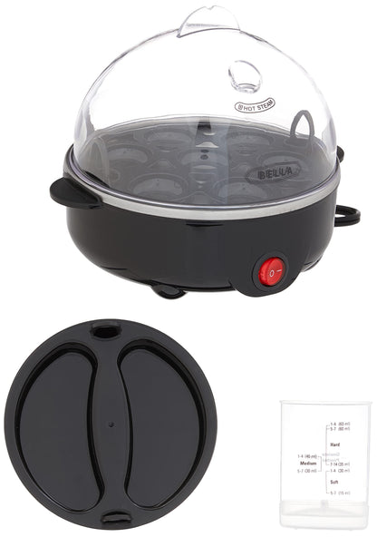 BELLA Egg Cooker, Rapid Boiler & Poacher, Meal Prep Essential, Family Sized Meals: Make Up To 7 Large Boiled Eggs, Dishwasher Safe Lid with Cool-Touch Handles, Poaching Tray Included, Black