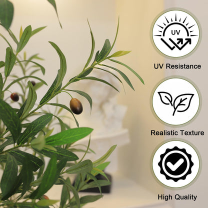 Artificial Olive Tree 8FT Tall Faux Olive Tree Premium Artificial Indoor with Natural Wood Trunk and Lifelike Fruits Realistic White Round Planter Potted for Home Office Living Room Decor