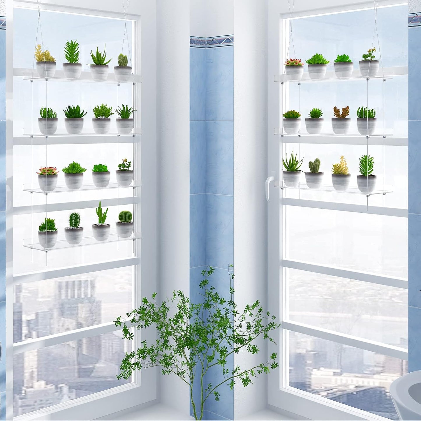 OtNiap 4-TierClear 16 Inch Plant Shelves, Height Adjustable Hanging Acrylic Indoor Wall Hanging Plant Stand Flower