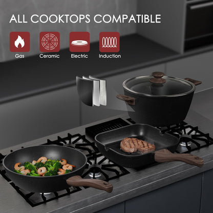 Kikcoin Pots and Pans Set Non Stick 31 Piece Kitchen Nonstick Cooking Cookware Sets with Grill Pan Saucepan Baking Sheet Utensil, Black