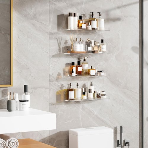 Dooiclear 15" Acrylic Floating Shelves - 4 Pack Wall Display Organizers for Home & Office Decor