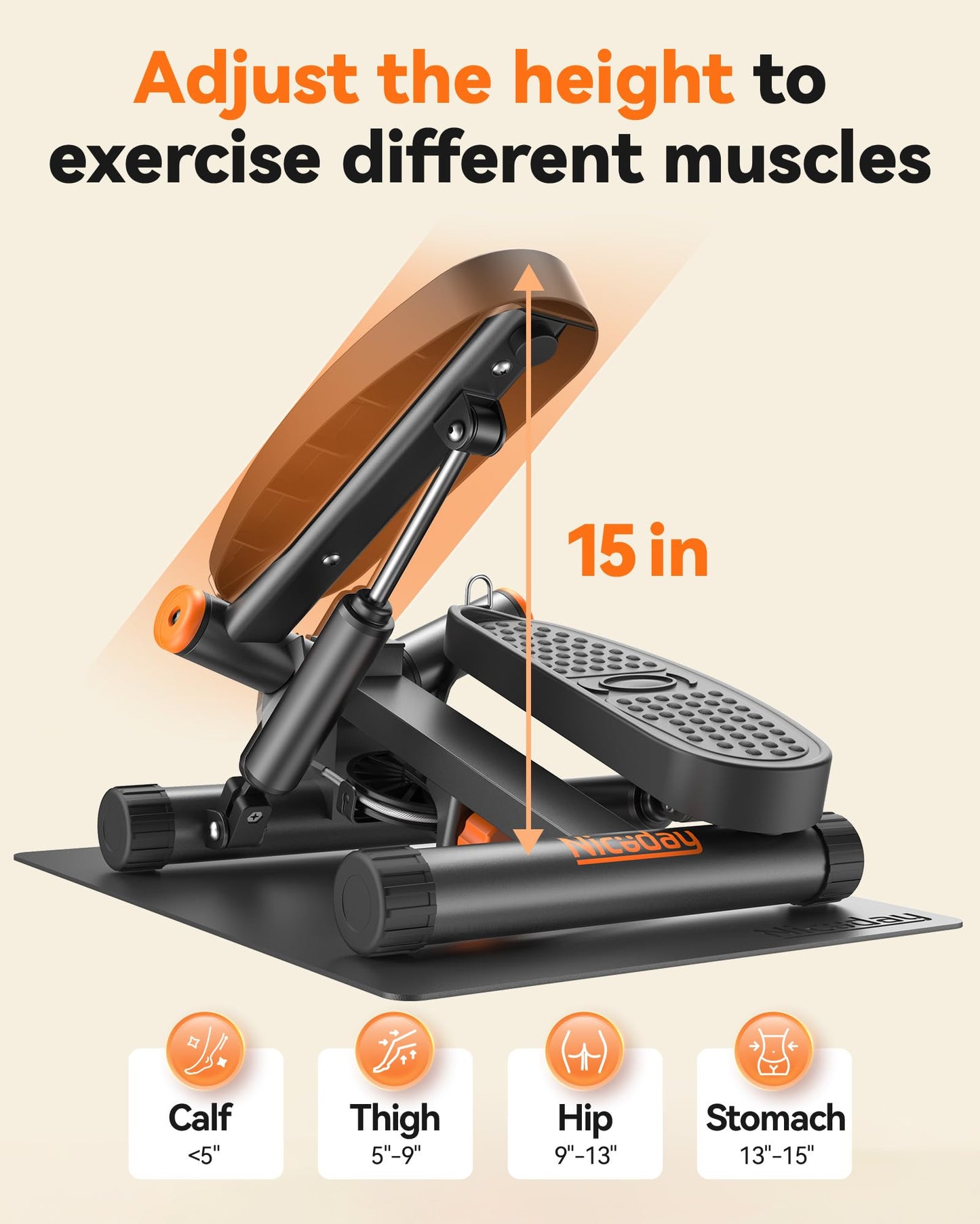 Niceday Steppers for Exercise, Stair Stepper with Resistance Bands, Mini Stepper with 300LBS Loading Capacity, Hydraulic Fitness Stepper with LCD Monitor