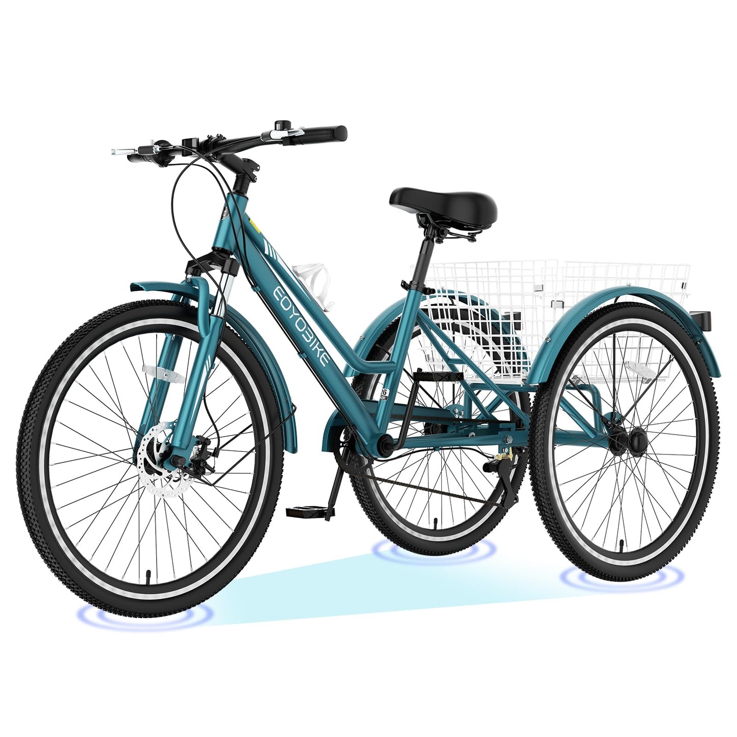 ABORON Adult Mountain Tricycle, 7-Speed 3-Wheel Mountain Bikes 24/26/27.5inch Available, Front Suspension, Disc Brake (Step-Through Peacock Green, 24" Wheels)