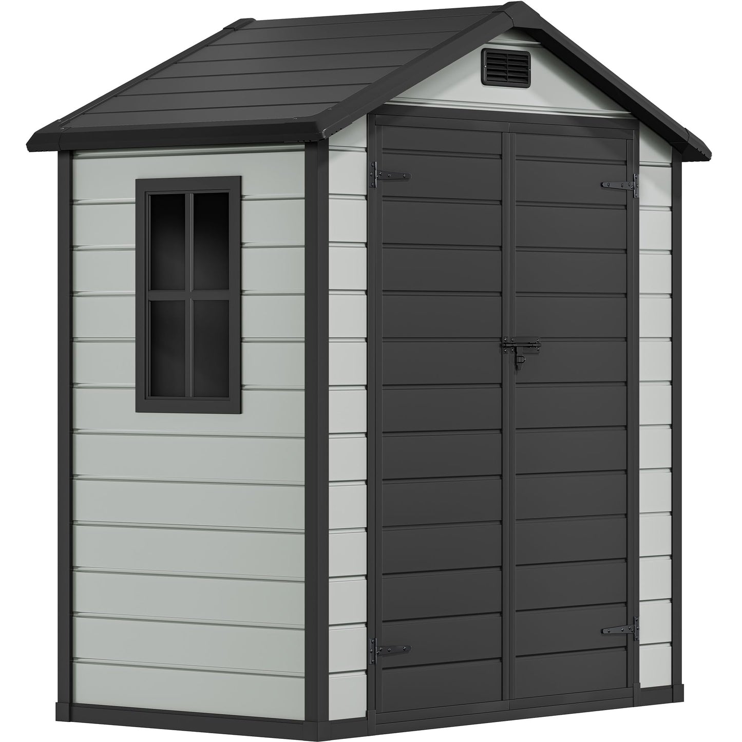 DWVO 6x4 FT Resin Storage Shed with Reinforced Floor, Outdoor Storage Shed with Lockable Door, Window and Vents, Waterproof Plastic Tool Storage for Garden, Backyard, Patio, Lawn(Blue-Gray+Black)