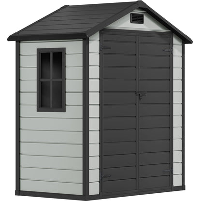 DWVO 6x4 FT Resin Storage Shed with Reinforced Floor, Outdoor Storage Shed with Lockable Door, Window and Vents, Waterproof Plastic Tool Storage for Garden, Backyard, Patio, Lawn(Blue-Gray+Black)