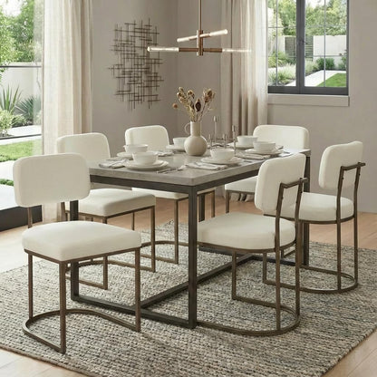KISLOT Dining Chairs Set of 4, Upholstered Modern Kitchen Chairs with Ergonomic Backrest, Fabric Cushion & Wire Drawing Curve Metal Legs for Living Room, Restaurant, Café, Ivory, 2Boxs