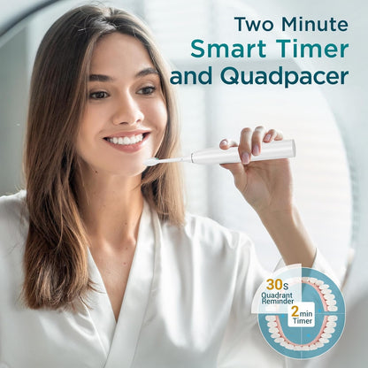 Electric Toothbrush for Adults with 8 Brush Heads, Sonic Toothbrush Rechargeable with a Holder & Travel Case, 2.5 Hours Charge for 120 Days Use - Light Blue