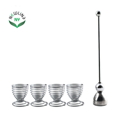 NEWLINE NY 5 PCS - 4 Spring Wire Egg Cup Holders and 1 Stainless Steel Topper Opener Set