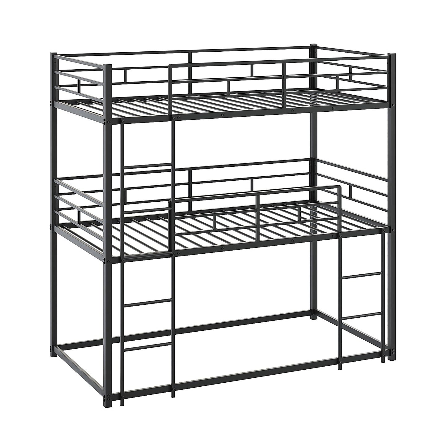JOYMOR Triple Bunk Bed Twin Over Twin Over Twin, Metal 3 Bunk Bed for Kids, Teens and Adults, Heavy Duty Triple Bed Frame with Safety Guardrail, No Box Spring Needed