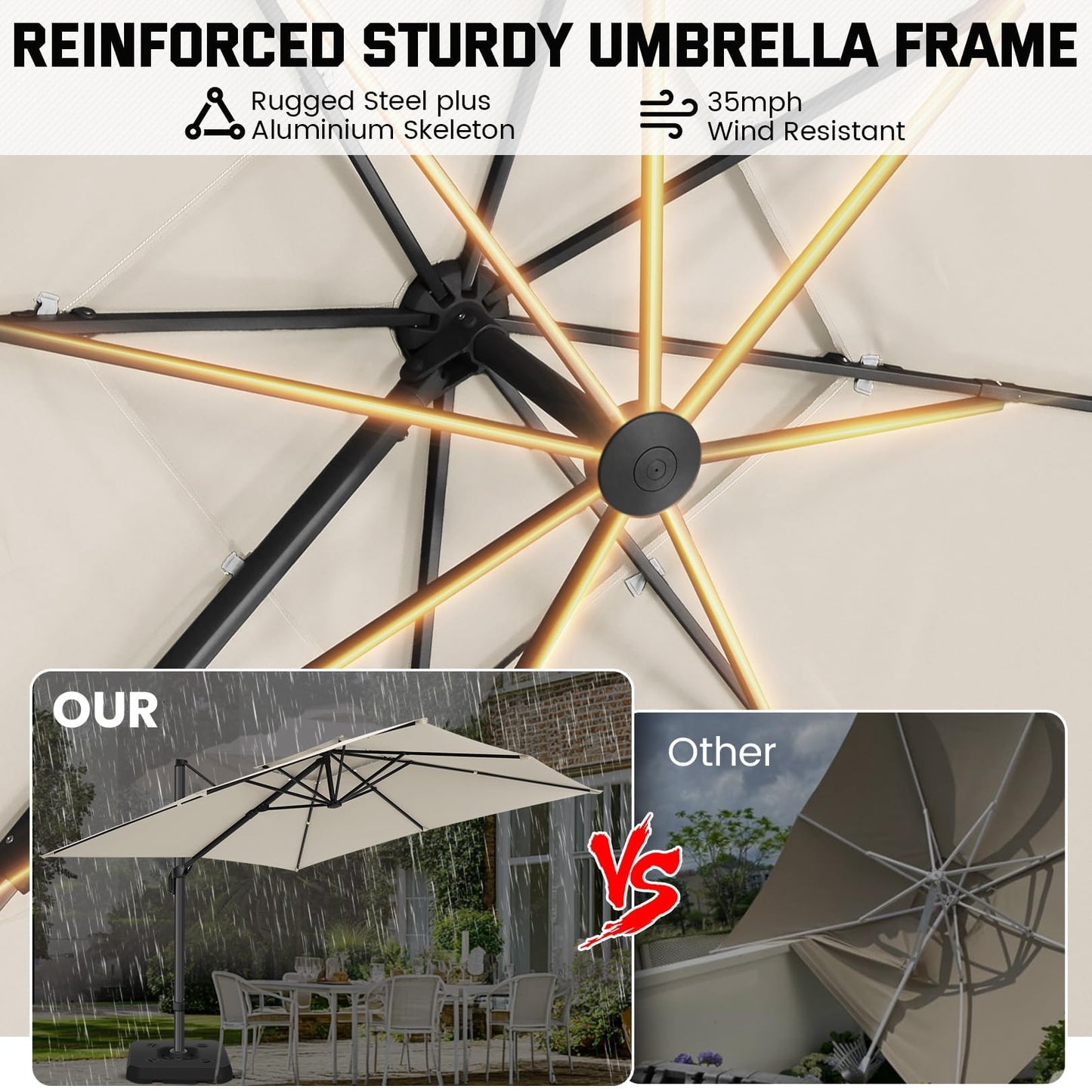 HOTEEL Patio Umbrella - 10ft Cantilever Umbrella Outdoor for Patio, Offset Umbrellas with Double Top Vent, UV resistant & Fade resistant, Large Table Umbrella on Clearance for Deck, Pool, Market, Backyard - Beige