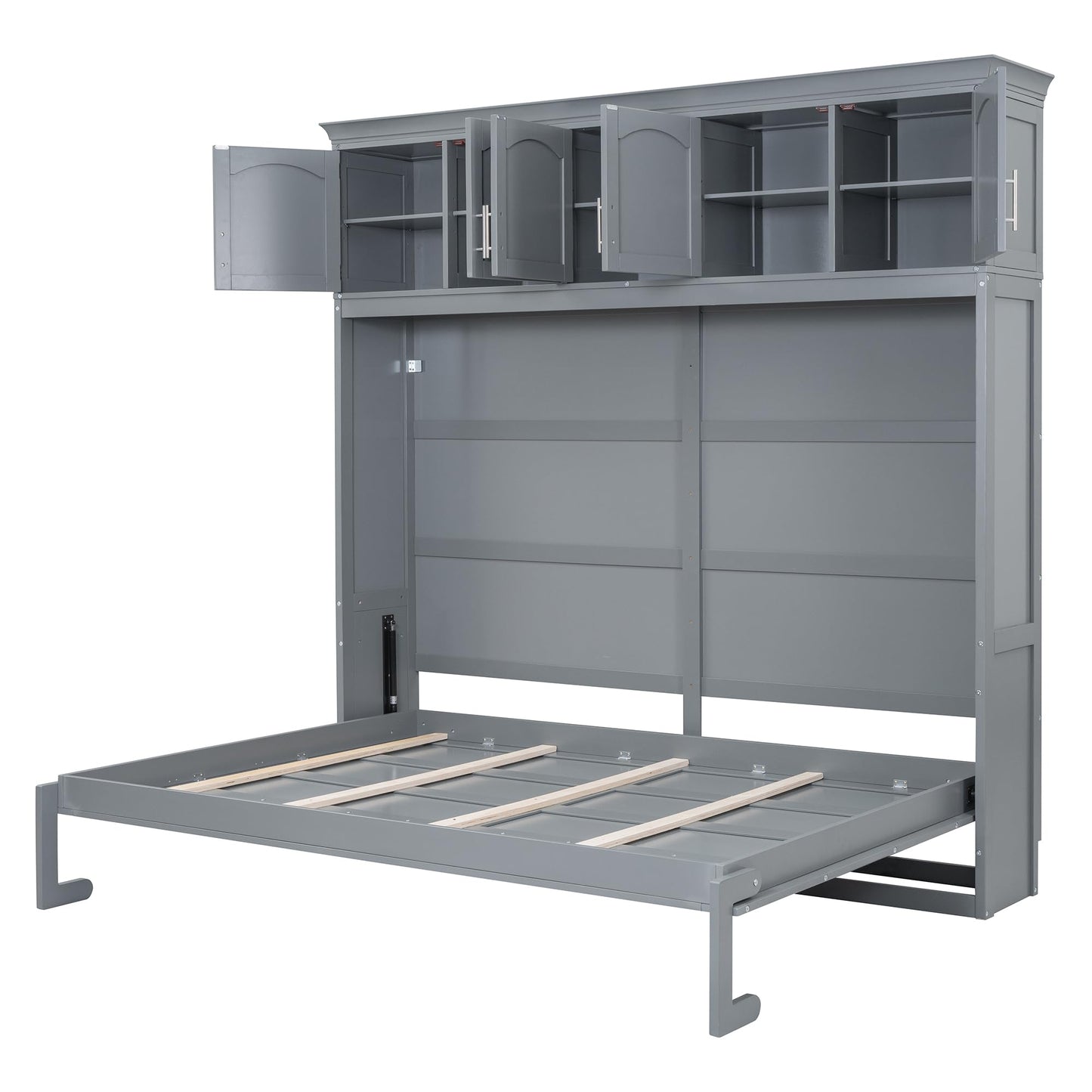 YOPTO Full Size Murphy Bed Cabinet,Folding Wall Bed Frame with Top Storage Lockers,Hidden Platform Bed Chest W/Wood Slats Support,Space-Saving,Easy Assembly,for Bedroom,Guest Room,Home,Office,Gray