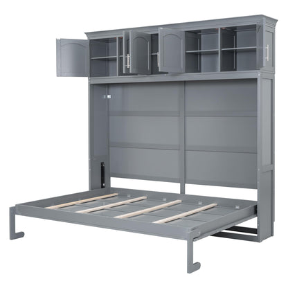 Favfurish Full Size Murphy Bed Wall Bed with Top Cabinets,Hidden Platform Bed Chest W/Wood Slats Support,Space-Saving,Easy Assembly,for Bedroom,Guest Room,Home,Office,Gray