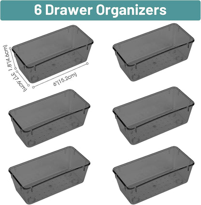 WOWBOX 6 PCS Clear Plastic Drawer Organizer Set, Desk Drawer Divider Organizers for Makeup, Jewelry, Gadgets, Black