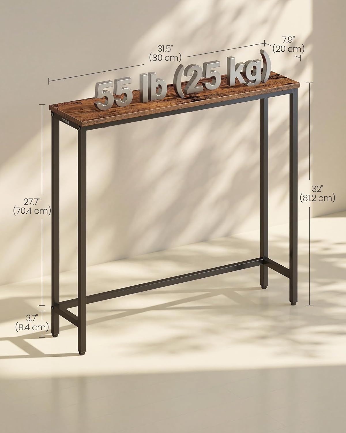 1 7.9 31.5 32 Inches, ULNT035KD01S VASAGLE Console Table, Entryway Table, One Piece Top, Easy Assembly, for Hallway