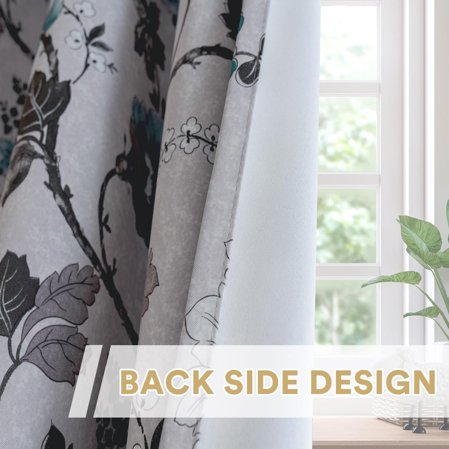 H.VERSAILTEX Blackout Curtains for Bedroom/Living Room Thermal Insulated Printed Curtain Drapes 84 Inches Long Energy Efficient Room Darkening Curtains Pair (2 Panels), Vintage Floral Grey & Teal