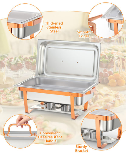 GarveeHome Chafing Dish Buffet Set, 8QT 2 Pack, Rectangle Chafing Dishes for Buffet w/Lid Holder, Stainless Steel Chafer Food Warmers Servers for Kitchen Party Banquet Dining, Rose Gold