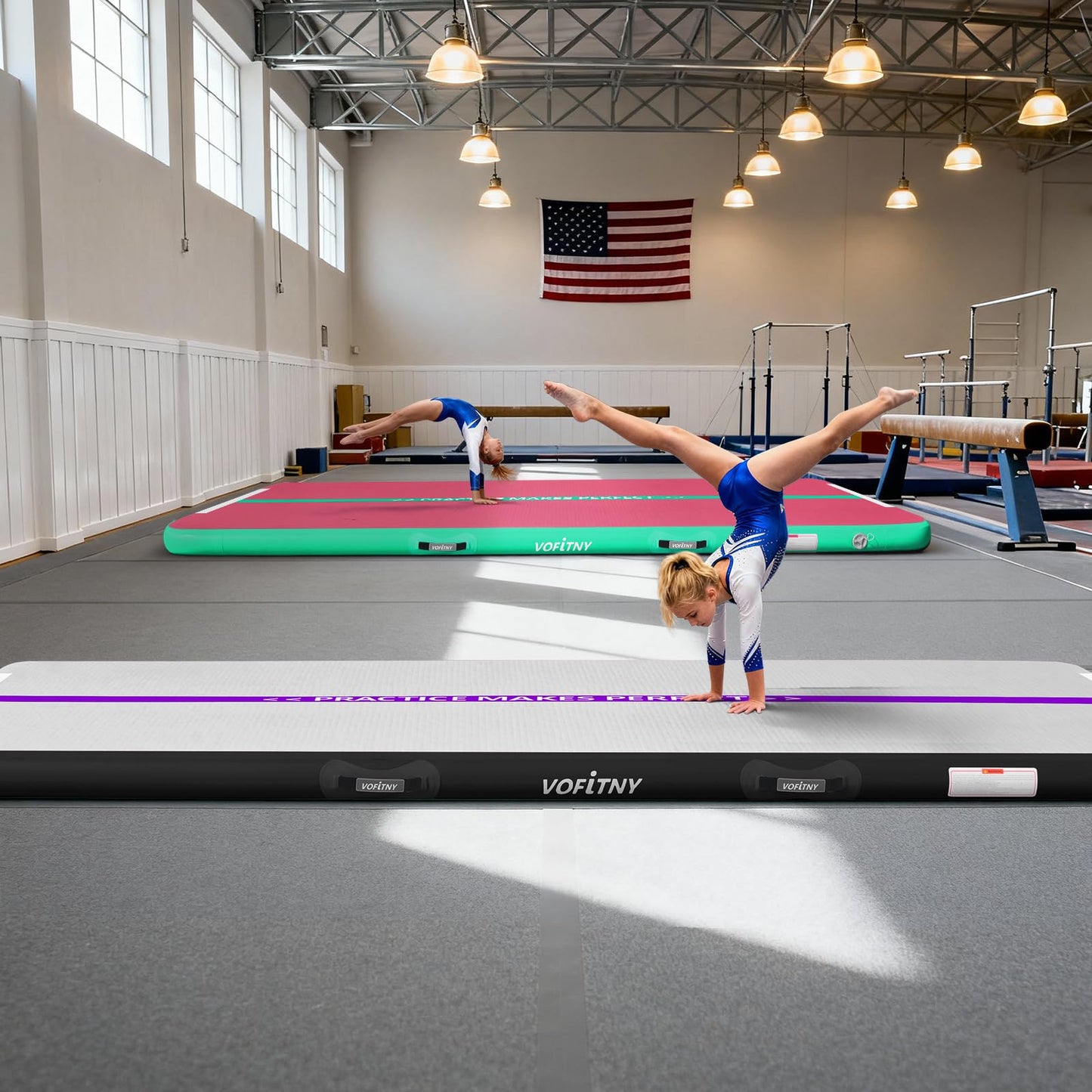 16 ft VOFiTNY Inflatable Gym Mats 4'' Thick Air Mat Tumble Track for home/gymnastics/cheer/tumbling