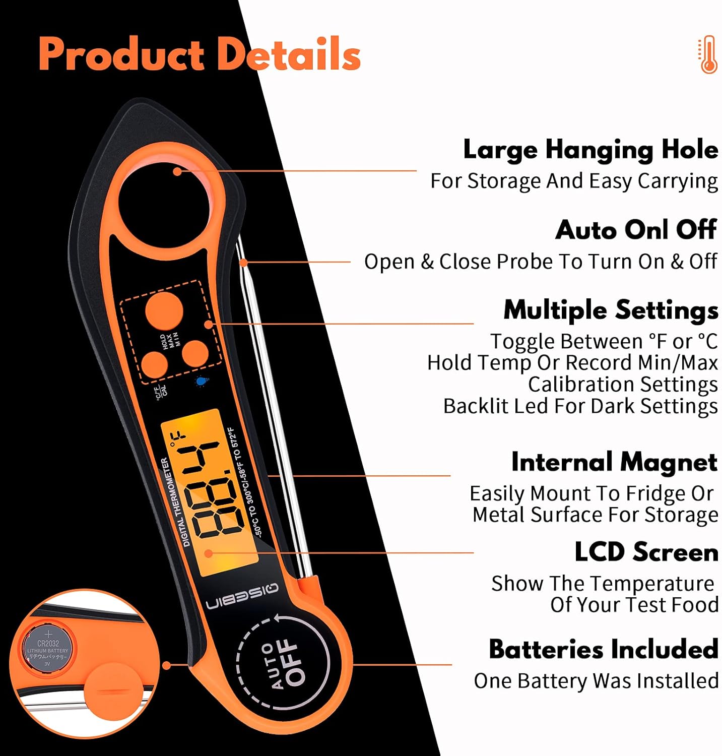 Digital Meat Thermometers for Cooking Grilling - IPX7 Waterproof Instant Read Food Thermometer for BBQ
