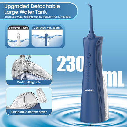 Leominor Water Dental Flosser - 5 Modes Cordless Portable Oral Irrigator, IPX7 Waterproof, Rechargeable Teeth Cleaner Upgrade Datchable Tank Professional Flossing Cleaning Pick for Home Travel (Black)