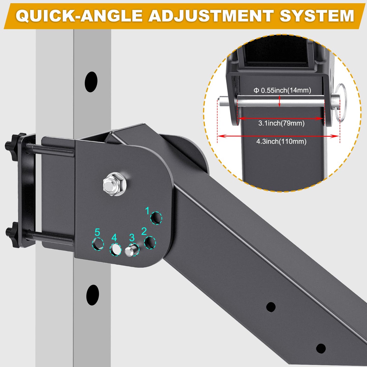 Kipika Power Rack Jammer Arms - Adjustable Height & Angle Lever Arm System for 2x2 Power Cages with 5/8" or 1" Holes - Fits 2-Inch Olympic Plates - 1 Pair (‎for 2" x 2" Racks with 5/8" or 1" Holes)