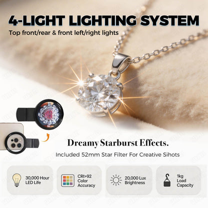 Jewelry Photography Light Box Kit with Adjustable Turntable, 22000Lux Professional Studio Setup for Stunning Gemstone Images, Customizable Speed, for Small Items with Full Accessories(Tb20)