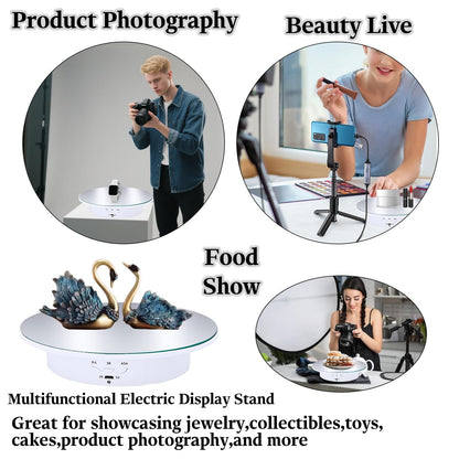 JAYEGT Motorized Rotating Display Stand, 7.87inch /17.6lbs Load, 360 Degree Electric Rotating Turntable for Photography Products, Jewelry，5 Colors Backgrounds, Mirror Cover (White/Remote Control)