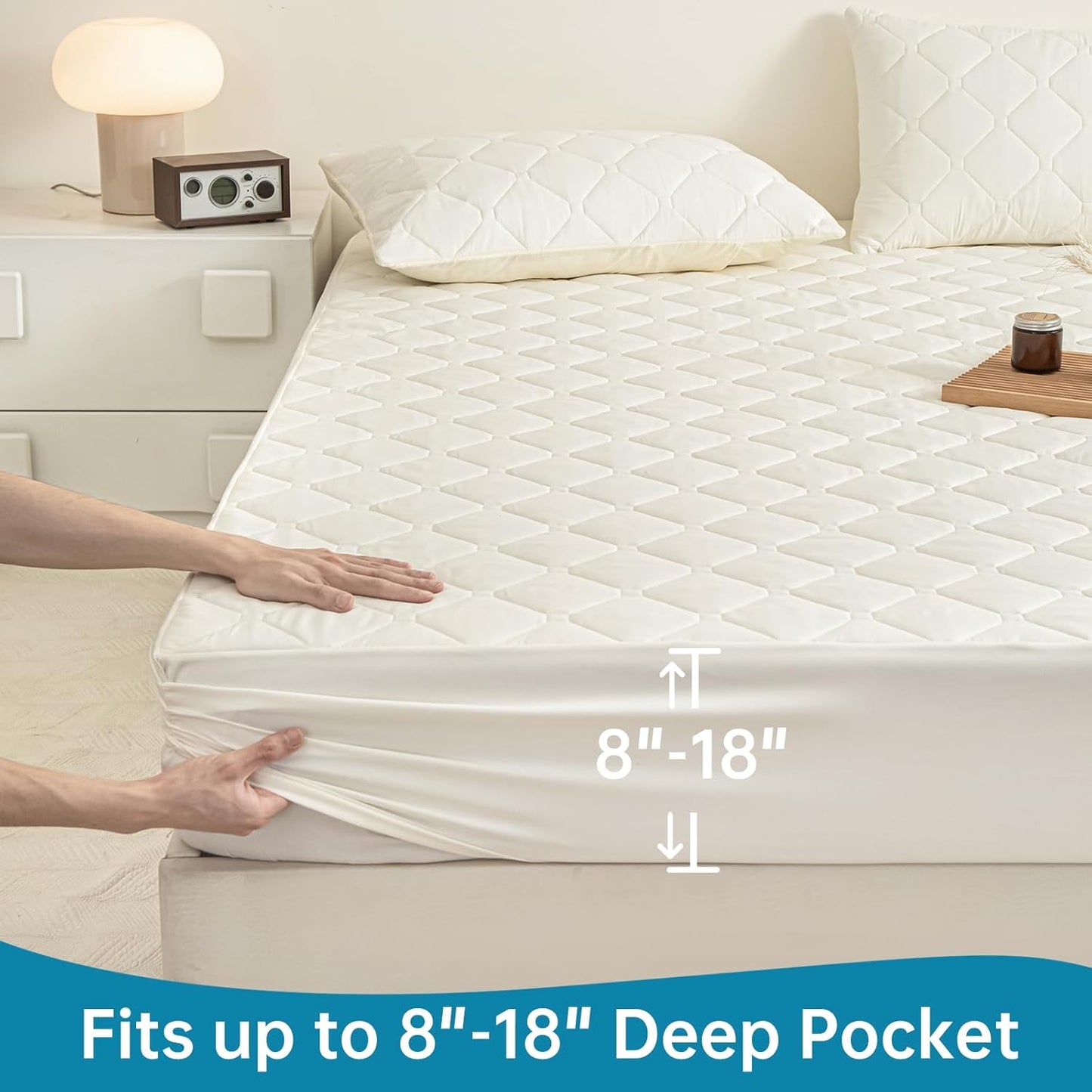 18 Topper+2pcs Waterproof Mattress Protector King, Deep Pocket King Mattress Pillow Cases - Leakproof, Oeko-TEX