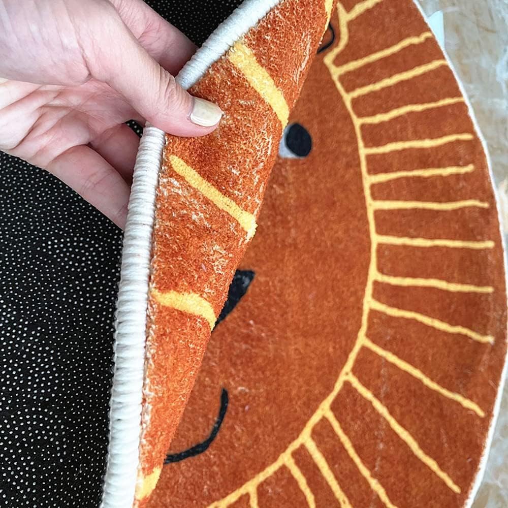 Poowe Decor,47.2" Orange Lion Round Kids Playroom Rug Alphabet Rug-Kids Play Mat Non-Slip Baby Crawling Mat Circle Area