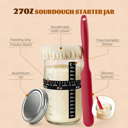 27oz 2 Sourdough Starter Kit, Banneton Bread Proofing Basket, Sourdough Bread Baking Supplies with Starter Jar