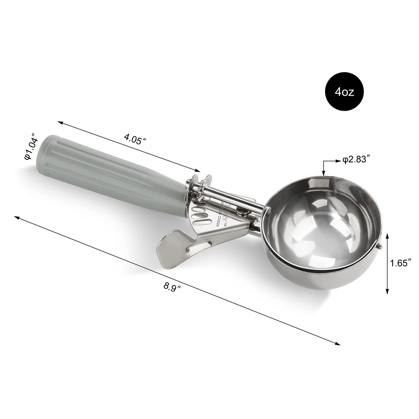 New Star Foodservice 34769 Commercial-Grade Thumb Press Food Disher/Ice Cream Scoop, 18/8 Stainless Steel, 4 oz, Size 8, Grey