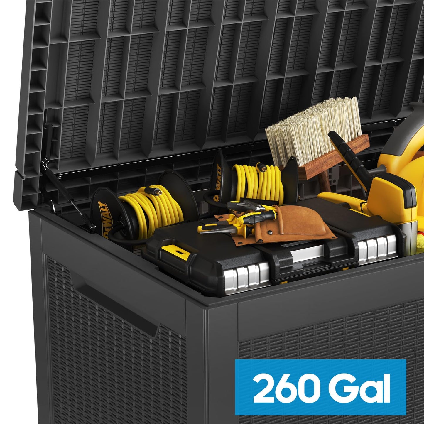 PatioZen 260 Gallon Resin Deck Box Outdoor Storage Box with Lockable Lid, Waterproof for Patio Cushions, Gardening Tools & Exercise Equipment