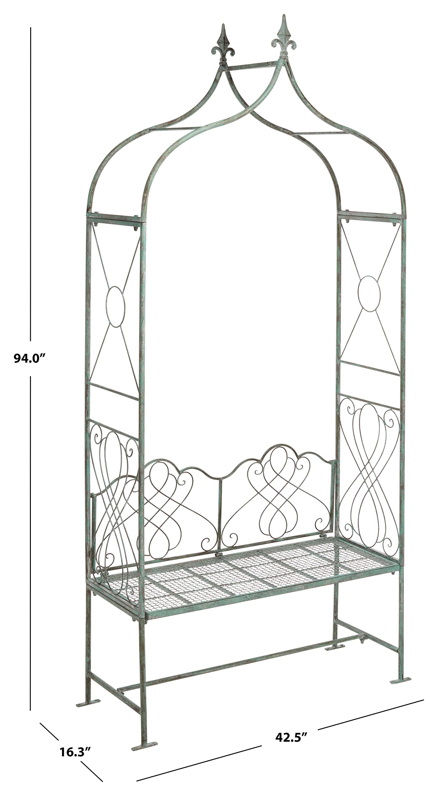 SAFAVIEH Outdoor Collection Eloise Victorian Antique Dark Green Wrought Iron Garden Arch Arbor
