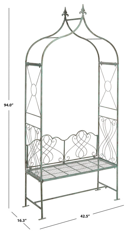 SAFAVIEH Outdoor Collection Eloise Victorian Antique Dark Green Wrought Iron Garden Arch Arbor
