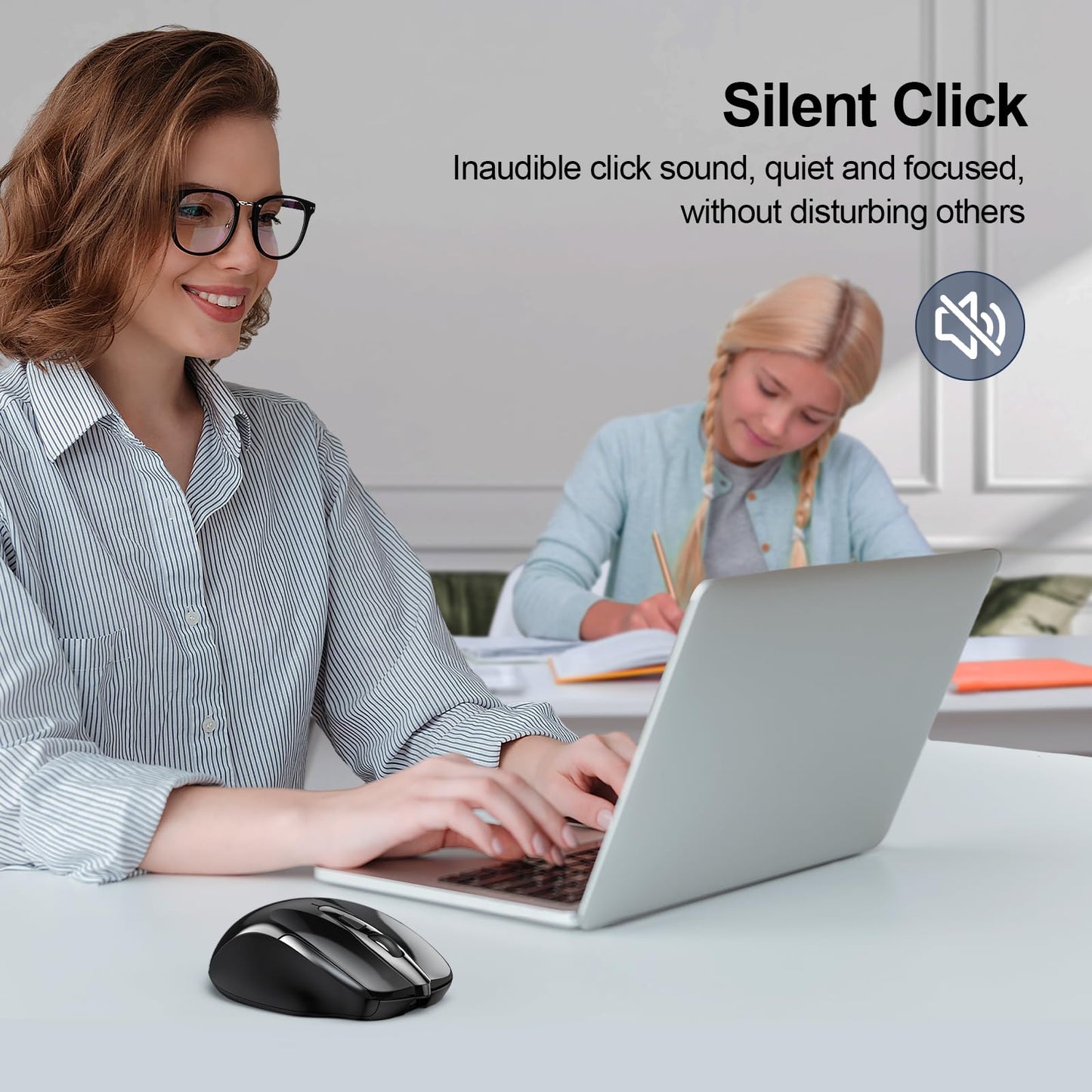 TECKNET Wireless Mouse (BT5.0/3.0 & 2.4G) Rechargeable 4800 DPI Silent USB A & Bluetooth Mouse 6 Buttons, Wide Compatibility - Grey