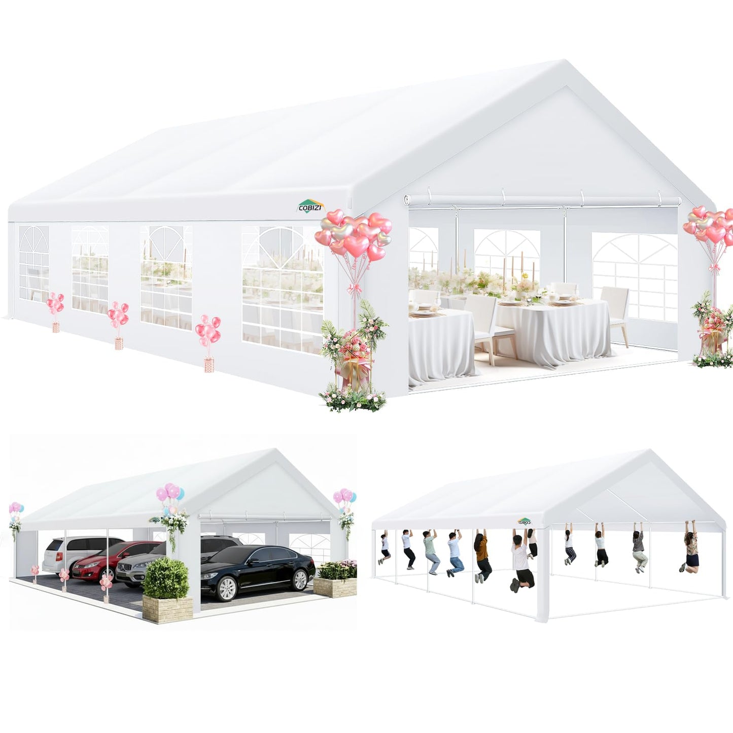 COBIZI 20x30 FT Party Tent Heavy Duty, Large Outdoor Event Tents for Parties with 8 Sidewalls & Built-in Sandbags,Waterproof Wedding Canopy Gazebo Commercial Tent for Carport,Camping,Patio,White