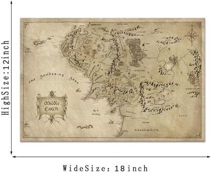 Vinatge Wall Art Picture Canvas Painting Map of Middle Earth by Yatsen Bridge, HD Print, 12" Hx16" W