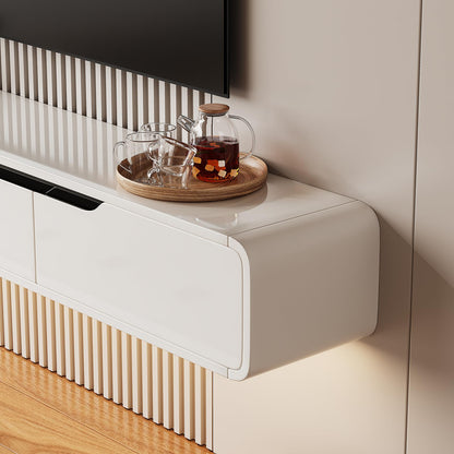FurniNova High Gloss Floating TV Stand with 3 Doors,47'' Wall Mounted TV Cabinet,Under TV Console,Floating Media Shelft for Bedroom Living Room(White)