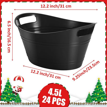 Norme 24 Pcs Oval Storage Tub with Handles, 4.5l Plastic Ice Buckets Bulk for Wine Beer Champagne Drink Cooler Beverage Storage Tub for Parties BBQ Weddings Party Outdoor Celebration(Black)