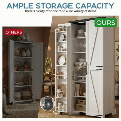 NEWOWNDS Craft Storage Cabinet with LED Lights – 72" Adjustable Shelves Scrapbooking Storage Compatible with Cricut Machine, Multi-Purpose cricut cart Cabinet for Craft Room