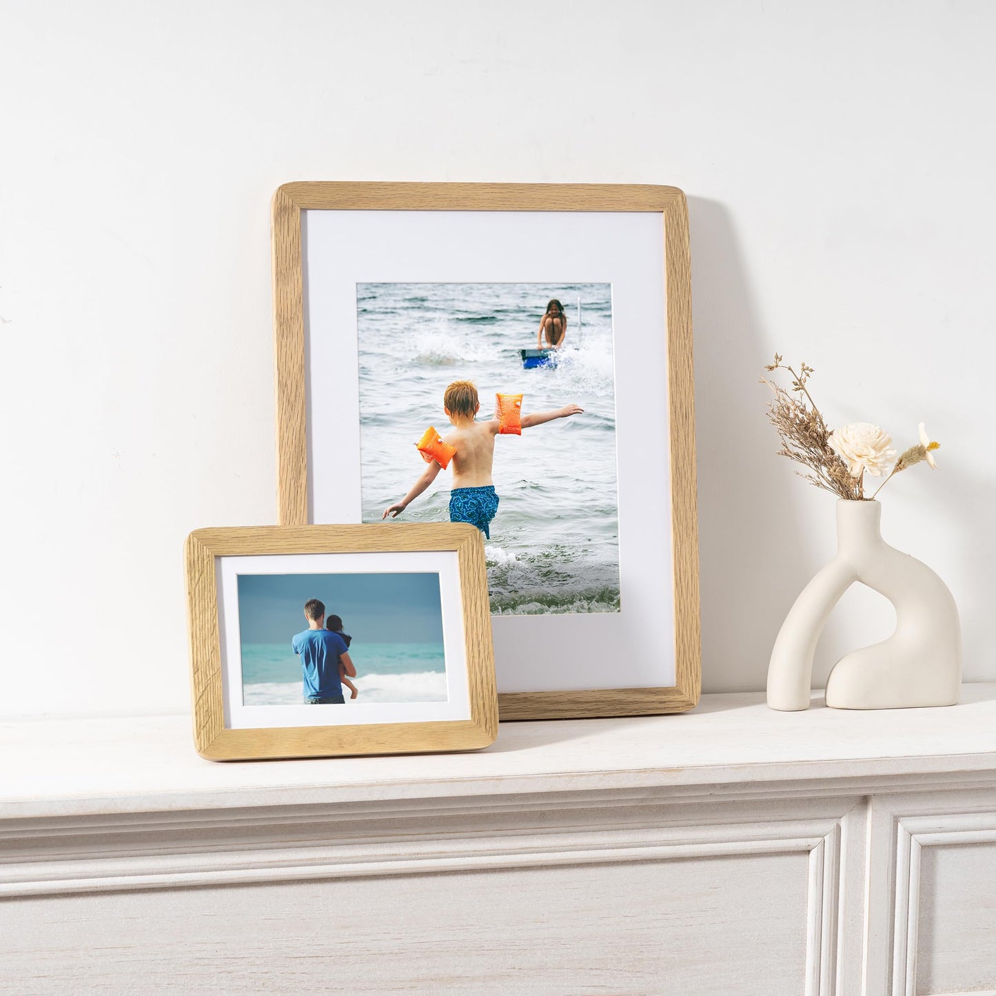 FLYJOE 5x7 Picture Frame - Solid Oak Wood 5 x 7 Photo Frame, 5''x7'' Frame With Mat For 4x6, Tabletop and Wall Display, Hanging Hardware Included, 5 By 7 Picture Frame Wood, Natural Oak