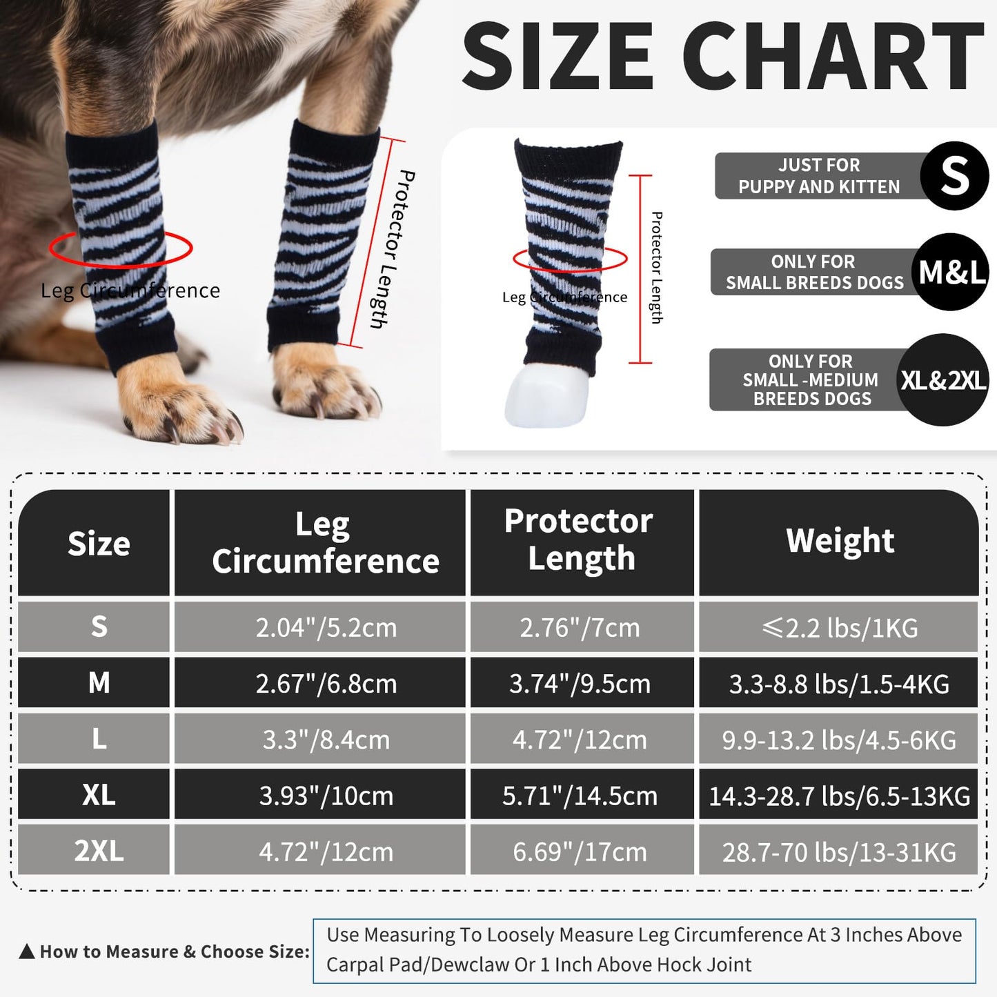 ROZKITCH 4PCS Dog Elbow Protector, Cheetah Leg Warmer Elbow Wrap, Leg Sleeve to Stop Licking, Pet Elastic Knitted Breathable Protective Socks for Chihuahua, Yorkshire Terrier Black M