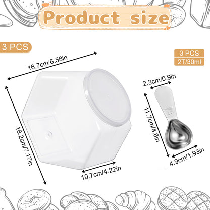 Exclaith 3 Pcs Plastic Candy Jars, 72oz Clear Cookie Jar with Lid, with 3 30ML Stainless Steel Kitchen Scoops, Hexagon Clear Candy Container Cookie Jars for Kitchen Counter Decorative