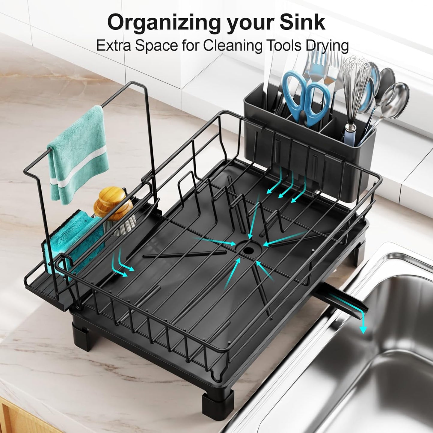 Counter GSlife Small Dish Drying Rack for Kitchen with Sponge Holder - Compact Dish Drainer for RV, Camper