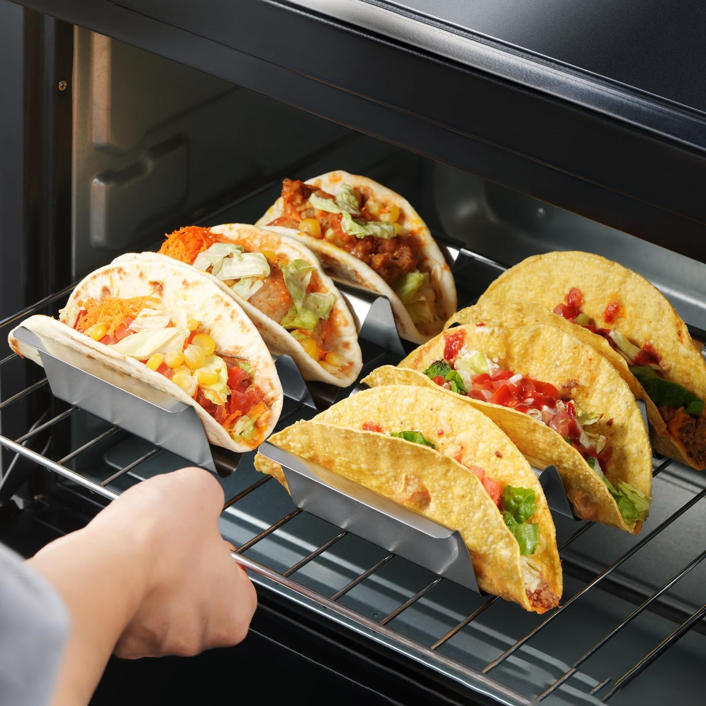 Taco Holder Stand, 6 Packs Stainless Steel Taco Rack Truck Tray Style, Oven, Grill and Dishwasher Safe