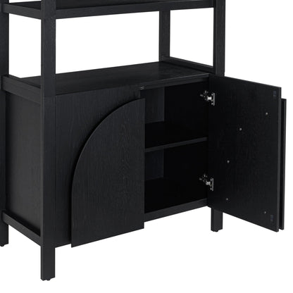 Nathan James Iris 3 Tier Bookshelf, Arched Bookcase Cabinet, Solid Wood Bookcase with Cabinet Base, Boho Bookshelf in Midnight Charcoal Finish