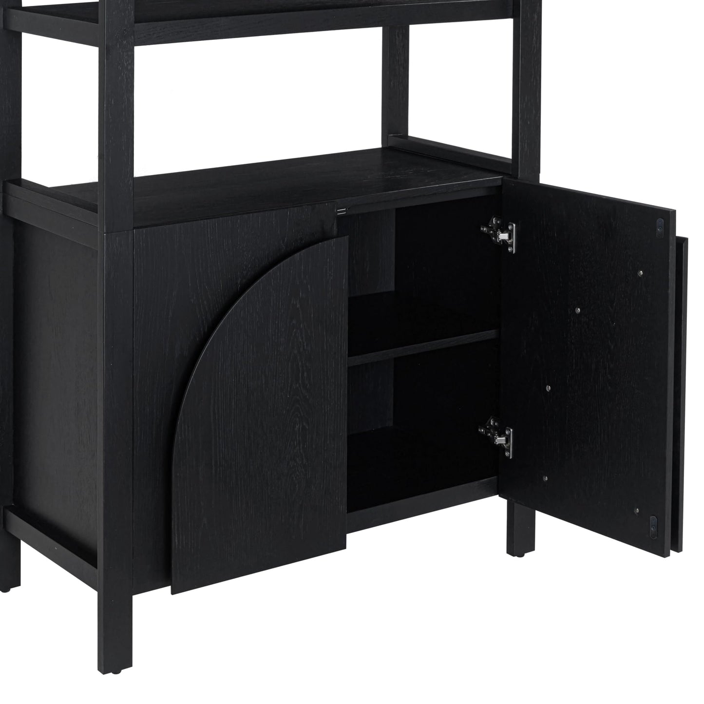 Nathan James Iris 3 Tier Bookshelf, Arched Bookcase Cabinet, Solid Wood Bookcase with Cabinet Base, Boho Bookshelf in Midnight Charcoal Finish, Set of 2