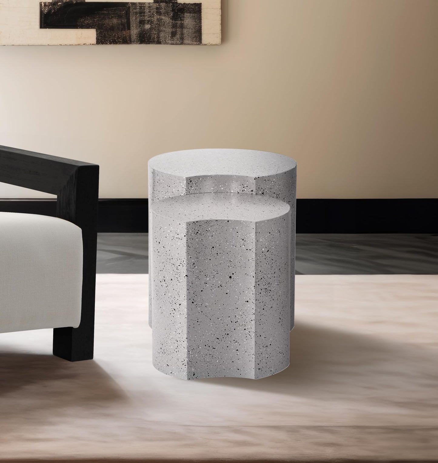 Meridian Furniture 99084White-2C Dimple Collection Modern | Contemporary End Table with White Terrazzo Pattern, Iron Metal, Modular, 28" W x 15.75" D x 18" H, White, Set of 2